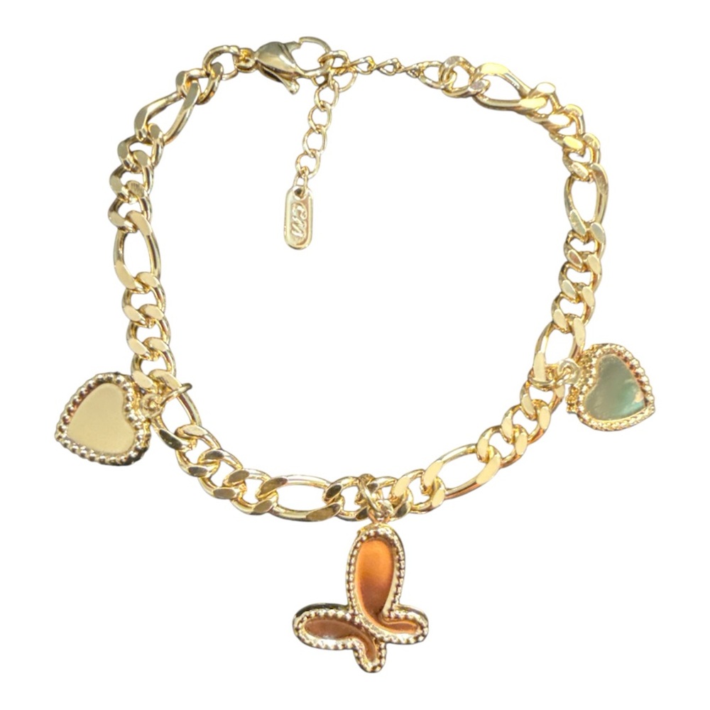 Gold Charm Bracelet with Butterfly and Heart Accents
